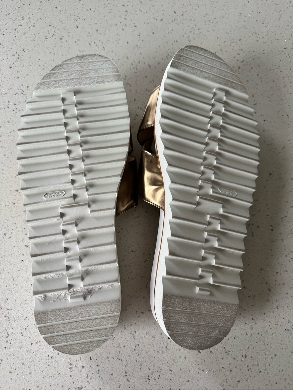 Stuart Weitzman Metallic Gold Crisscross Slide Sandals - Picture 4 of 5